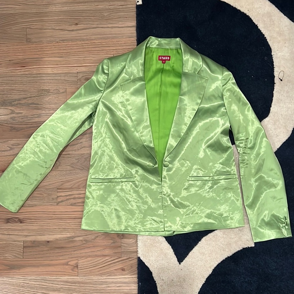 Staud Green Satin Blazer